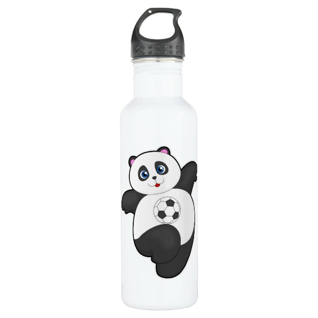 Panda at Soccer Sports Stainless Steel Water Bottle (Front)