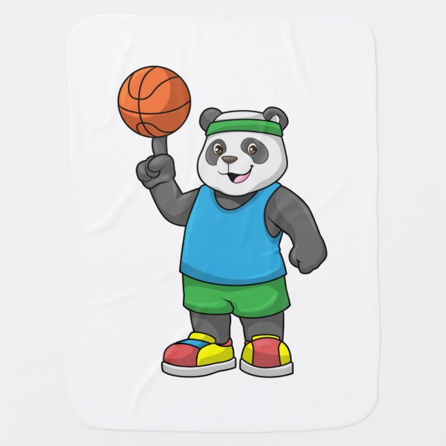 Panda at Sports with Basketball Baby Blanket (Front)