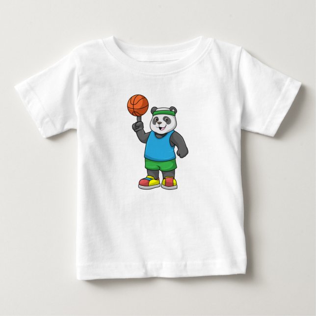 Panda at Sports with Basketball Baby T-Shirt (Front)