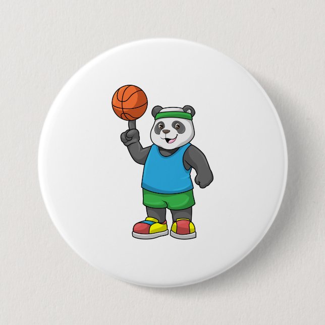 Panda at Sports with Basketball Button (Front)