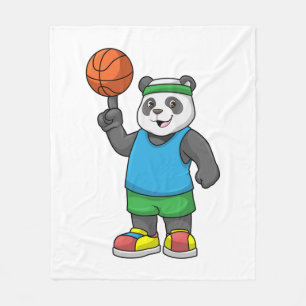 Panda at Sports with Basketball Fleece Blanket