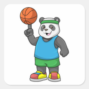 Panda at Sports with Basketball Square Sticker