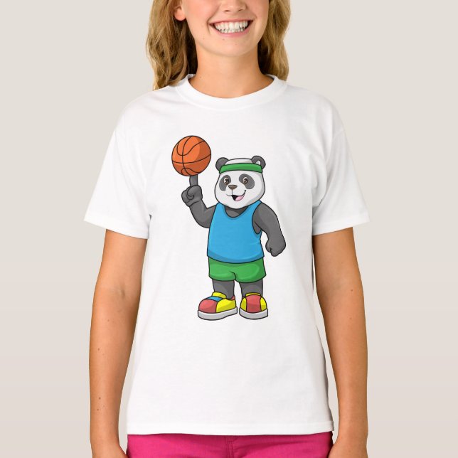 Panda at Sports with Basketball T-Shirt (Front)