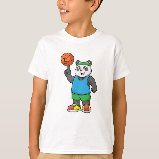 Panda at Sports with Basketball T-Shirt (Front)