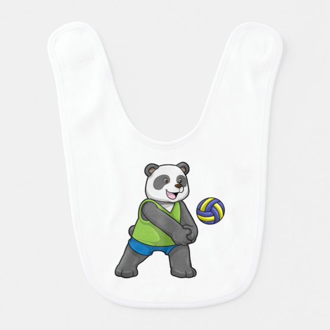 Panda at Sports with Volleyball Baby Bib (Front)