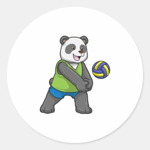 Panda at Sports with Volleyball Classic Round Sticker