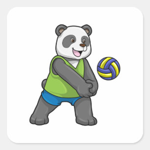Panda at Sports with Volleyball Square Sticker
