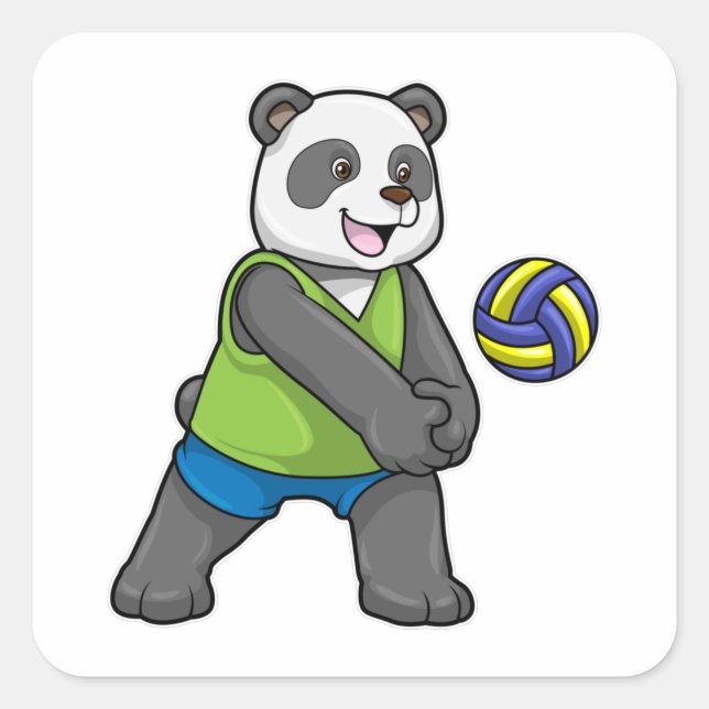 Panda at Sports with Volleyball Square Sticker (Front)