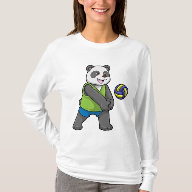 Panda at Sports with Volleyball T-Shirt (Front)