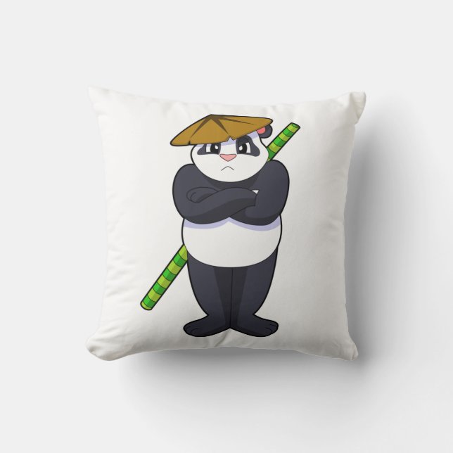 Panda at Stick fight Martial arts.PNG Throw Pillow (Front)