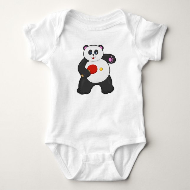 Panda at Table tennis with Table tennis racket Baby Bodysuit (Front)