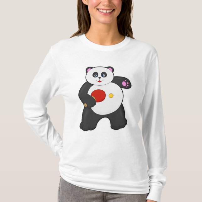 Panda at Table tennis with Table tennis racket T-Shirt (Front)