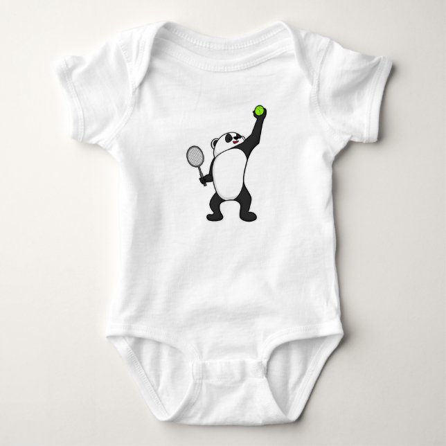 Panda at Tennis with Tennis racket Baby Bodysuit (Front)
