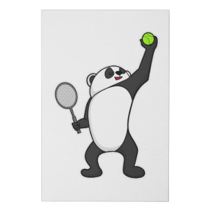 Panda at Tennis with Tennis racket Faux Canvas Print