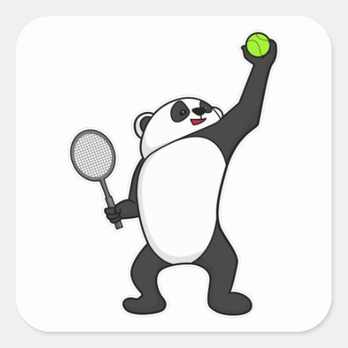 Panda at Tennis with Tennis racket Square Sticker