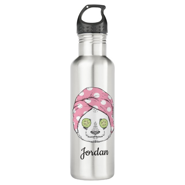 Panda At The Spa | Add Your Name Stainless Steel Water Bottle (Front)
