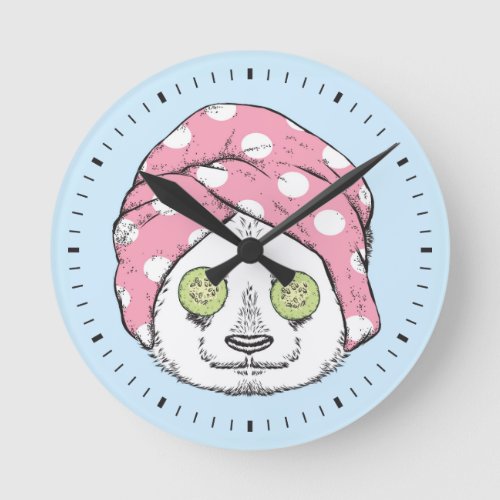 Panda At The Spa Round Clock