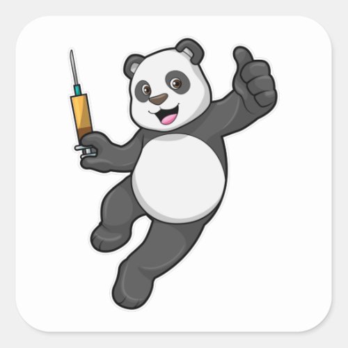 Panda at Vaccination with Syringe Square Sticker