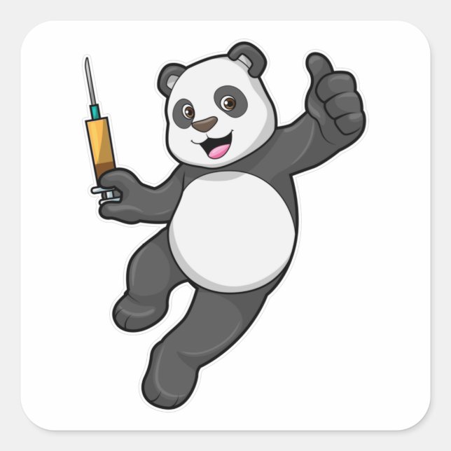 Panda at Vaccination with Syringe Square Sticker (Front)