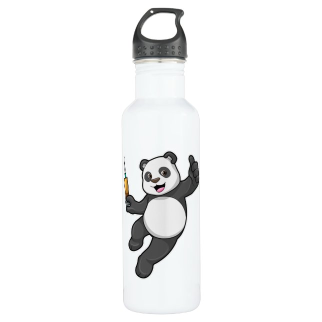 Panda at Vaccination with Syringe Stainless Steel Water Bottle (Front)