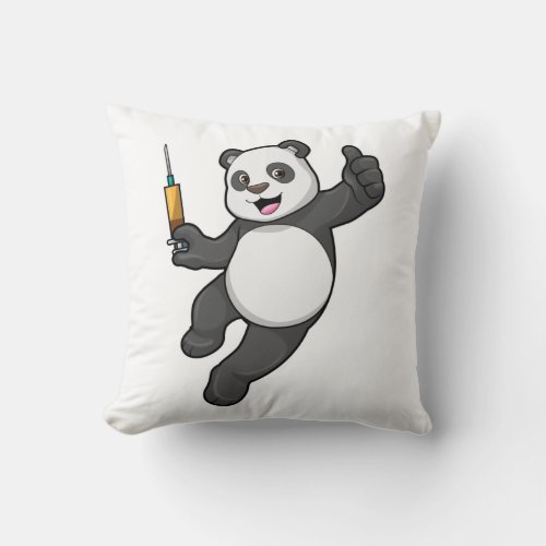 Panda at Vaccination with Syringe Throw Pillow