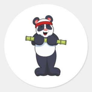 Panda at Work out with Bamboo Weight Classic Round Sticker