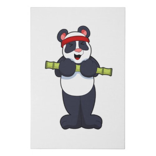 Panda at Work out with Bamboo Weight Faux Canvas Print