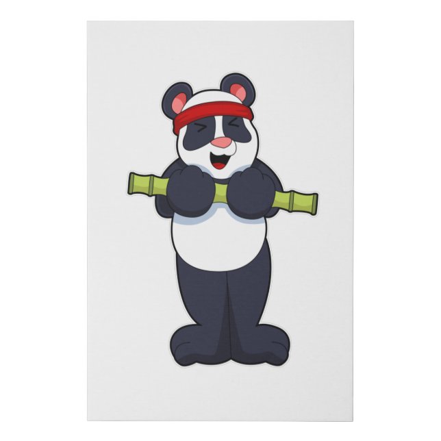 Panda at Work out with Bamboo Weight Faux Canvas Print (Front)