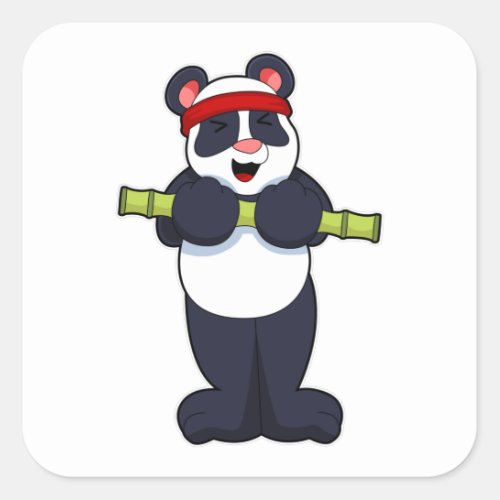 Panda at Work out with Bamboo Weight Square Sticker
