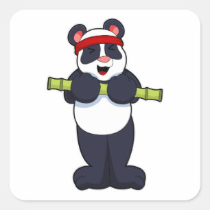 Panda at Work out with Bamboo Weight Square Sticker