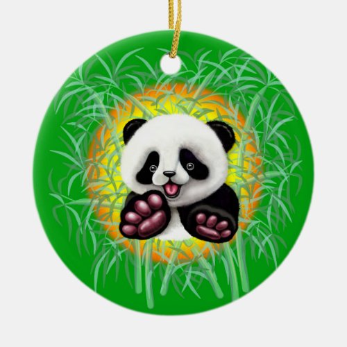 Panda Baby Bear Cute and Happy Ceramic Ornament