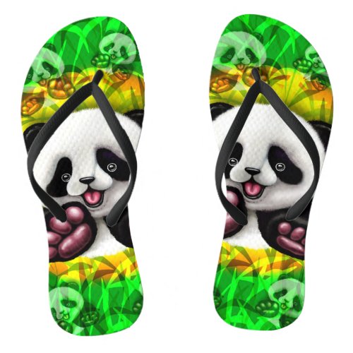 Panda Baby Bear Cute and Happy Flip Flops