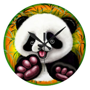 Panda Baby Bear Cute and Happy Large Clock