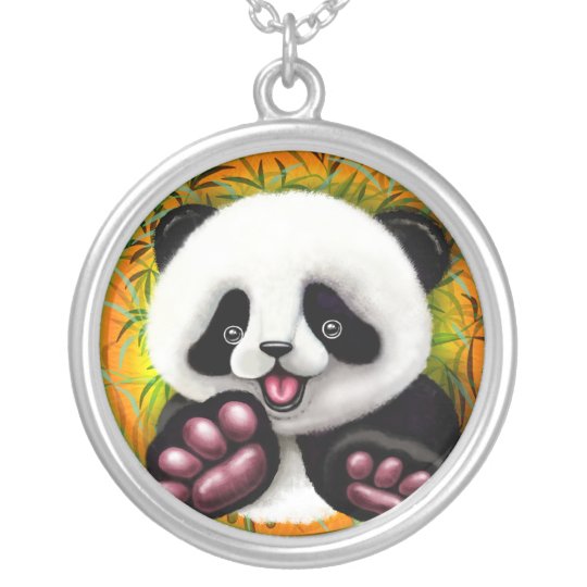 Panda Baby Bear Cute and Happy Silver Plated Necklace