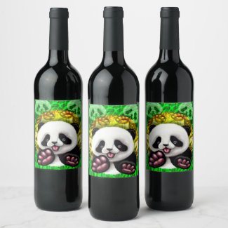 Panda Baby Bear Cute and Happy Wine Label