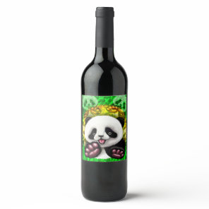 Panda Baby Bear Cute and Happy Wine Label