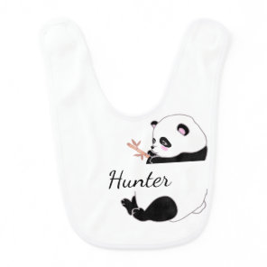 Panda baby black white name bib