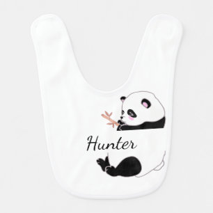 Panda baby black white name bib
