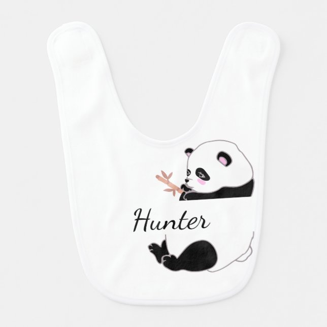 Panda baby black white name bib (Front)