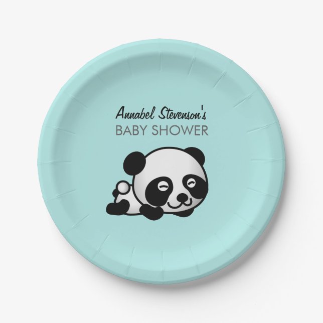 Panda Baby Boy Shower Paper Plates (Front)