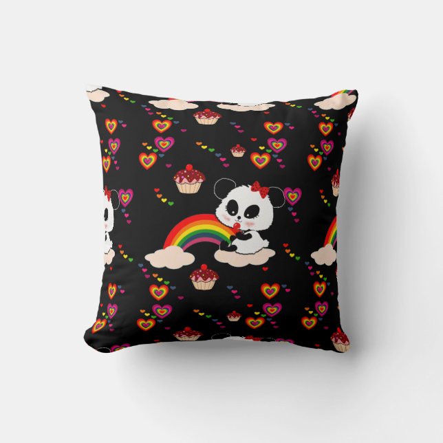 Panda Baby Cupcakes rainbows kawaii Personalized Throw Pillow (Front)