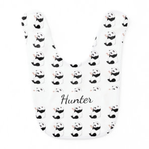 Panda baby cute black white name bib