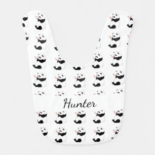 Panda baby cute black white name bib