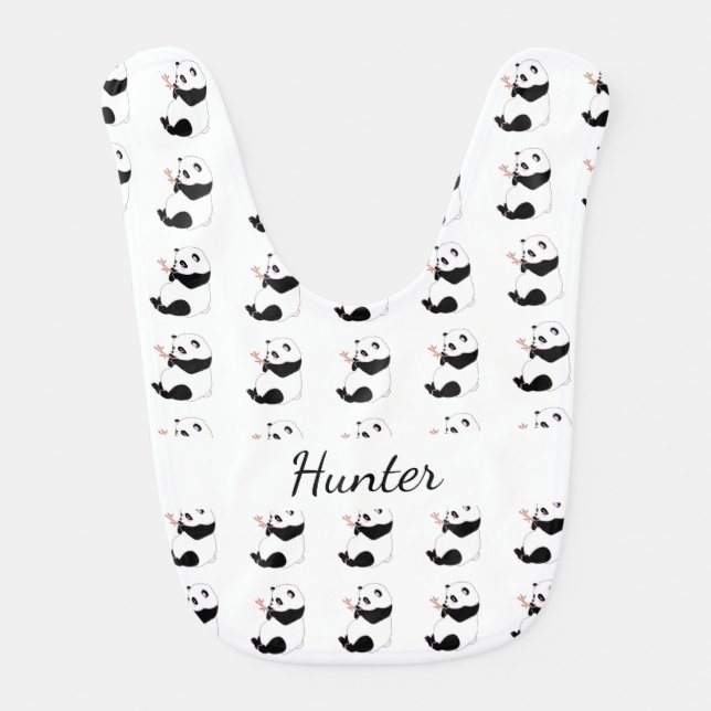 Panda baby cute black white name bib (Front)
