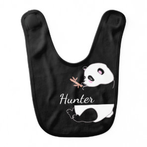 Panda baby cute black white name bib