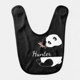 Panda baby cute black white name bib