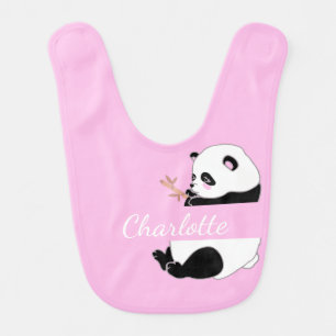 Panda baby pink girl cute name bib
