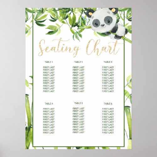 Panda Baby Shower Birthday Party Seating Chart