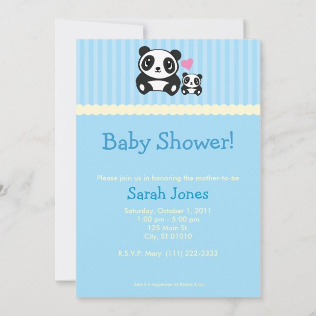 Panda Baby Shower - Blue Invitation (Front)