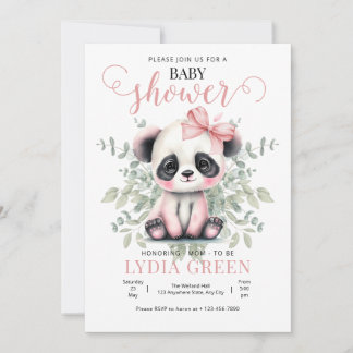 Panda Baby Shower greenery Girl baby shower Invitation
